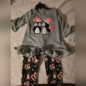 Rare Editions Gray Ruffle Penguin Set with Pink Accents